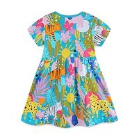 Kids Girls' Dress Graphic Short Sleeve School Outdoor Casual Fashion 100% Cotton Summer Spring 2-12 Years Blue Lightinthebox