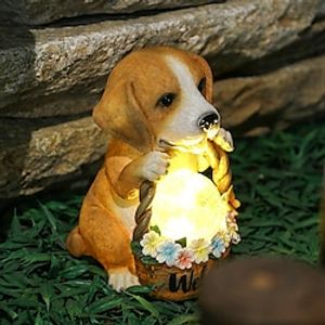Solar Animal Light Ornament Outdoor Decoration Courtyard Puppy Welcome Sign Statue Night Light Garden Resin Craft Home Backyard Lawn Decoration miniinthebox