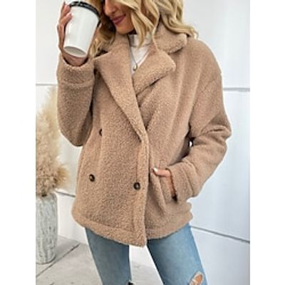 Women's Sherpa Jacket Warm Fleece Jacket Teddy Coat Single Breasted Lapel Loose Fit Outerwear Long Sleeve Fall Winter Khaki S M L XL Lightinthebox