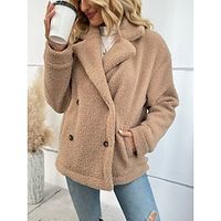 Women's Sherpa Jacket Warm Fleece Jacket Teddy Coat Single Breasted Lapel Loose Fit Outerwear Long Sleeve Fall Winter Khaki S M L XL Lightinthebox - thumbnail