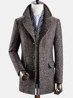 Mens Business Casual Thicken Woolen Trench Coat