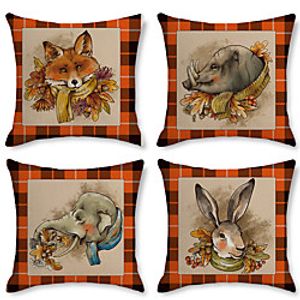 Autumn Animal Double Side Cushion Cover 4PC Soft Decorative Square Throw Pillow Cover Cushion Case Pillowcase for Bedroom Livingroom Superior Quality Machine Washable Indoor Cushion for Sofa Couch Bed Chair Pumpkin Fall Lightinthebox