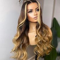 Remy Human Hair 13x4 Lace Front Wig Free Part Brazilian Hair Wavy Multi-color Wig 130% 150% Density with Baby Hair Ombre Hair Highlighted  Balayage Hair 100% Virgin With Bleached Knots For Women Long Lightinthebox - thumbnail