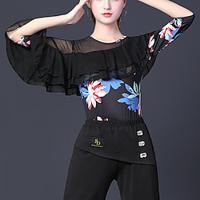 Latin Dance Ballroom Dance Top Printing Ruffles Splicing Women's Performance Training Half Sleeve High Terylene Lightinthebox