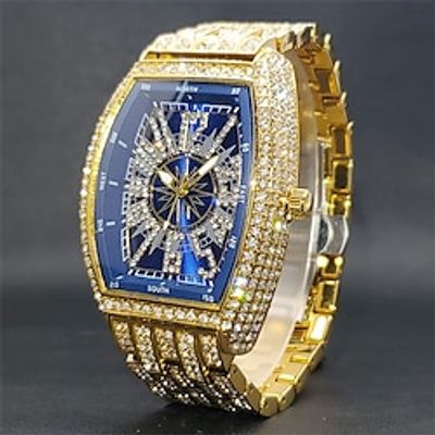 Iced Out Quartz Watch For Men Women Big Wrist Full Diamond Quartz Watches Men's Blue Face Hip Hop Accessories Waterproof Reloj Hombre miniinthebox