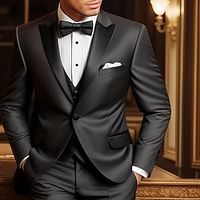 Black Men's Wedding Party Evening Tuxedos 3 Piece Solid Colored Peak Tailored Fit Single Breasted One-button 2023 Lightinthebox - thumbnail