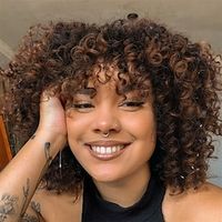 Fashion Curly Afro Wig with Bangs Short Kinky Curly Wig for Women Synthetic Ombre Brown Curly Wigs Shoulder Length Glueless Afro Wig (1B/30#) miniinthebox - thumbnail