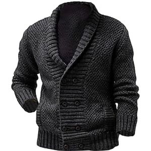 Men's Cardigan Sweater Cropped Sweater Ribbed Cable Knit Side Pockets Knitted Plain Shawl Collar Vintage Warm Ups Casual Daily Wear Clothing Apparel Fall Winter Black White M L XL Lightinthebox