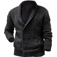 Men's Cardigan Sweater Cropped Sweater Ribbed Cable Knit Side Pockets Knitted Plain Shawl Collar Vintage Warm Ups Casual Daily Wear Clothing Apparel Fall Winter Black White M L XL Lightinthebox - thumbnail