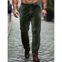 Men's Dress Pants Trousers Suit Pants Velvet Pants Zipper Button Pocket Plain Comfort Breathable Outdoor Daily Going out Fashion Casual Army Green Red miniinthebox