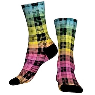Socks Compression Socks Cycling Socks Athletic Socks Men's Women's Bike / Cycling Breathable Anatomic Design Wearable 1 Pair Plaid Checkered Cotton Yellow S M L / Stretchy / Lightweight miniinthebox