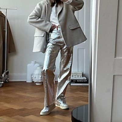 Retro Vintage Disco 1980s Shiny Metallic Pants Women's Cosplay Costume Casual Pants Lightinthebox