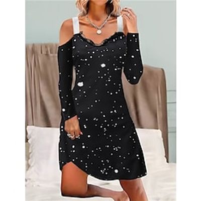 Women's Black Dress Party Dress Cocktail Dress Mini Dress Black Long Sleeve Polka Dot Print Spring Fall Winter Spaghetti Strap Fashion Winter Dress Wedding Guest Birthday 2023 S M L XL XXL Lightinthebox