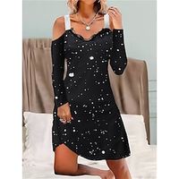 Women's Black Dress Party Dress Cocktail Dress Mini Dress Black Long Sleeve Polka Dot Print Spring Fall Winter Spaghetti Strap Fashion Winter Dress Wedding Guest Birthday 2023 S M L XL XXL Lightinthebox - thumbnail