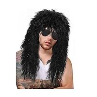 70s 80s Rocker Wig Men Curly Black Wig Long Mullet Wig for Men Heavy Metal Wig 70s Disco Party Wig 80s Outfits Men 80s Costume For Halloween Rocker Wig Synthetic Wig(Only Wig) miniinthebox