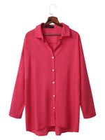 Casual Pure Color Batwing Sleeve Lapel Shirt