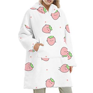 Women's Home Polyester Hooded Loungewear Long Sleeve Print Winter Cartoon One-Size White  Fruit Lightinthebox