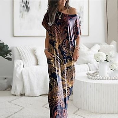 Women's Pajamas Nightgown Dress Nighty Flower Fashion Comfort Home Bed Polyester Crew Neck Short Sleeve Pocket Spring Summer Purple Lightinthebox