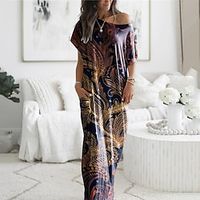 Women's Pajamas Nightgown Dress Nighty Flower Fashion Comfort Home Bed Polyester Crew Neck Short Sleeve Pocket Spring Summer Purple Lightinthebox - thumbnail