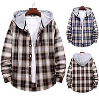 Men's Shirt Houndstooth Plaid Lattice Long Sleeve Street Tops Cotton Fashion Retro Comfortable Blue Khaki Lightinthebox - thumbnail