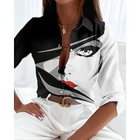 Women's Shirt Blouse Black Abstract Portrait Button Print Long Sleeve Casual Basic Shirt Collar Regular Portrait S Lightinthebox - thumbnail