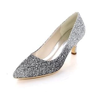 Women's Heels Wedding Party Wedding Heels Kitten Heel Pointed Toe Luxurious Elegant Glitter Synthetics Loafer Color Block Black Fuchsia Blue Lightinthebox