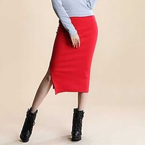 Women's Skirt Bodycon Long Skirt Midi Amethyst Navy Black Red Skirts Fall  Winter Knitting Split Ends Fashion Elegant Party Street One-Size miniinthebox