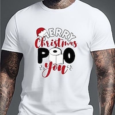 Letter Merry Christmas White Dark Blue Beige T shirt Tee Men's Graphic Cotton Blend Shirt Sports Classic Shirt Short Sleeve Comfortable Tee Sports Outdoor Holiday Summer Fashion Designer Clothing S M Lightinthebox