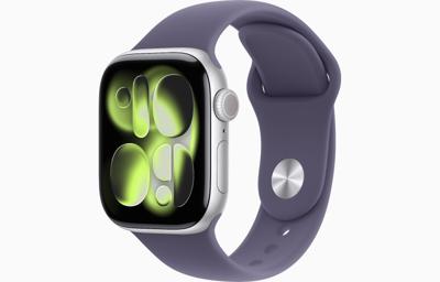 Apple Watch Series 11, GPS + Cellular, 46mm, Silver Aluminum Case with Purple Fog Sport Band