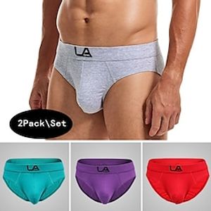 Men's 2 Packs Briefs Breathable Soft Plain Mid Waist Black Yellow Lightinthebox