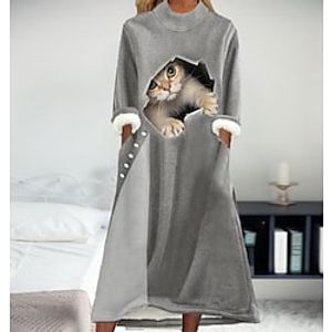 Women's Hoodie Dress Swing Dress Midi Dress Gray 34 Length Sleeve Cat Print Winter Fall Crew Neck Casual Modern 2022 S M L XL 2XL 3XL Lightinthebox