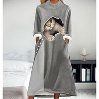 Women's Hoodie Dress Swing Dress Midi Dress Gray 34 Length Sleeve Cat Print Winter Fall Crew Neck Casual Modern 2022 S M L XL 2XL 3XL Lightinthebox - thumbnail