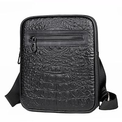 Men's Crossbody Bag Messenger Bag PU Leather Daily Zipper Large Capacity Waterproof Crocodile Black Lightinthebox