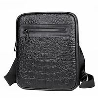 Men's Crossbody Bag Messenger Bag PU Leather Daily Zipper Large Capacity Waterproof Crocodile Black Lightinthebox - thumbnail