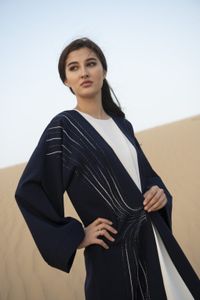 Navy Open Abaya With Hand Embroidery (XS)