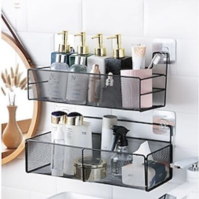 Perforation-free Bathroom Rack Toilet Storage Rack Self-adhesive Black Bathroom Rack Basket Lightinthebox