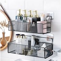 Perforation-free Bathroom Rack Toilet Storage Rack Self-adhesive Black Bathroom Rack Basket Lightinthebox - thumbnail