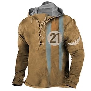 Men's Pullover Hoodie Sweatshirt Pullover Brown Hooded Graphic Prints Lace up Print Casual Daily Sports 3D Print Basic Streetwear Designer Spring   Fall Clothing Apparel Hoodies Sweatshirts  Long Lightinthebox