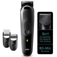 Braun All-in-One Style Kit Series 3, 8-in-1 Curated Kit for Beard & Hair Styling With 80-min Runtime, Ultra-Sharp Blade, 100% Waterproof, Pouch, Grey - MGK 3440