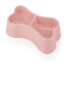 Pets Club Bone Shape Plastic Double Bowl Pink For Cat & Dog