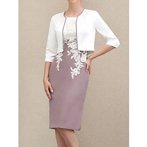 Women's Two Piece Dress Set Party Dress Lace Dress Party Outdoor Fashion Elegant Lace Patchwork Midi Dress Crew Neck 34 Length Sleeve Plain Regular Fit Purple Fall Winter S M L XL XXL Lightinthebox