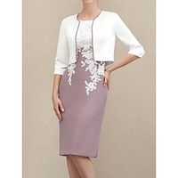 Women's Two Piece Dress Set Party Dress Lace Dress Party Outdoor Fashion Elegant Lace Patchwork Midi Dress Crew Neck 34 Length Sleeve Plain Regular Fit Purple Fall Winter S M L XL XXL Lightinthebox - thumbnail