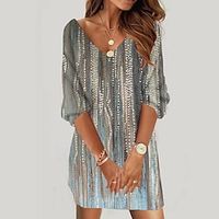 Women's Sweatshirt Dress Shift Dress Sweat Dress Mini Dress Silver Black Blue 34 Length Sleeve Graphic Print Winter Fall Spring V Neck Fashion Daily 2022 S M L XL XXL 3XL Lightinthebox - thumbnail