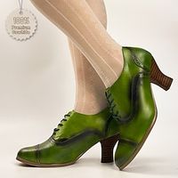 Women's Wedding Shoes Pumps Oxfords Valentines Gifts Brogue Vintage Shoes Party Outdoor Valentine's Day Kitten Heel Round Toe Elegant Vintage Leather Lace-up Green Lightinthebox - thumbnail