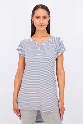 Womens Short Sleeve Stripe Sleepwear Top Dark Grey/White Womens Short Sleeve Stripe Sleepwear Top Dark Grey/White