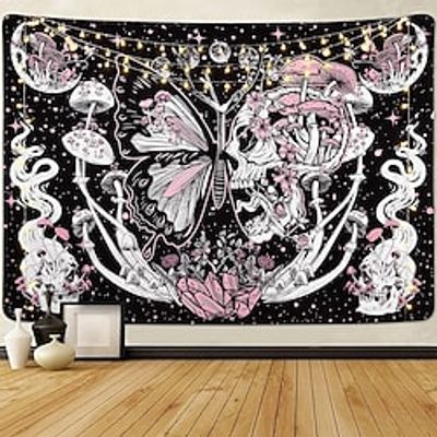 Skull Tapestry Hippie Trippy Psychedelic Mushroom Wall Hanging Moth Moon Stars Snake Tapestry Wall Hanging For Home Bedroom Living Room Decoration Lightinthebox
