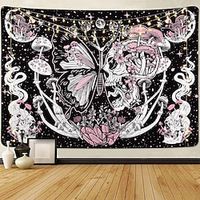 Skull Tapestry Hippie Trippy Psychedelic Mushroom Wall Hanging Moth Moon Stars Snake Tapestry Wall Hanging For Home Bedroom Living Room Decoration Lightinthebox - thumbnail
