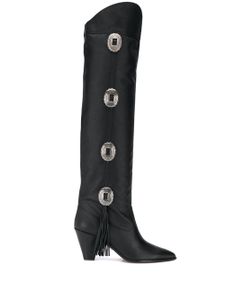 Aquazzura black Go West 70 knee-high studded leather boots