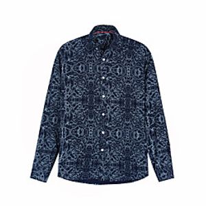 Men's Shirt Crack Button-Down Print Long Sleeve Casual Tops Cotton Casual Fashion Streetwear Comfortable Navy Blue miniinthebox