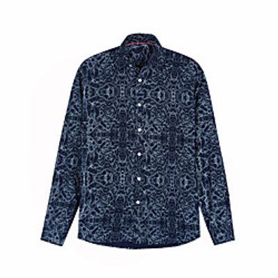 Men's Shirt Crack Button-Down Print Long Sleeve Casual Tops Cotton Casual Fashion Streetwear Comfortable Navy Blue miniinthebox